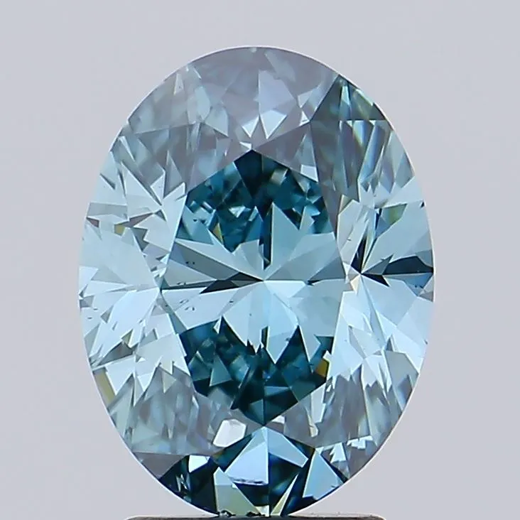 3.01ct Oval Lab Grown Diamond (Colour Fancy Vivid Greenish Blue, Clarity VS2, IGI Certified)