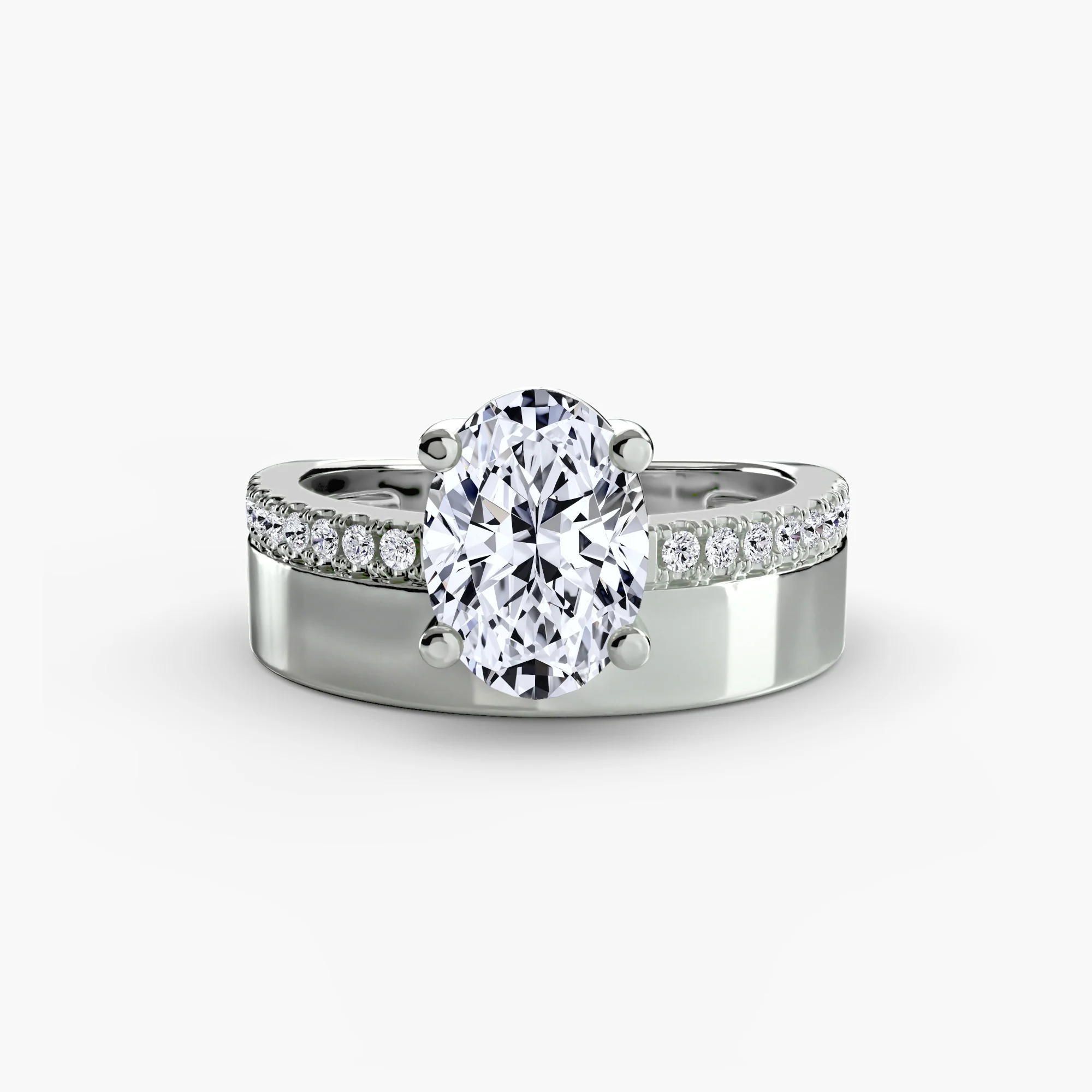 Wide Band Solitaire with Pavé Band - Image 5